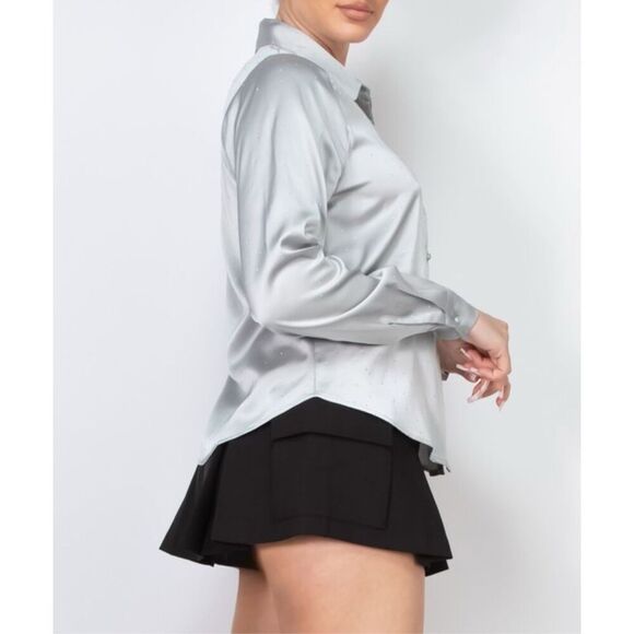Silver Rhinestone button up shirt long sleeve - Picture 3 of 10